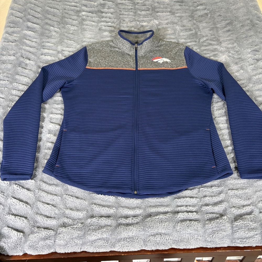 NFL Team Apparel Denver Broncos Women XXL Full Zip Ribbed TX3 Warm Jacket Navy